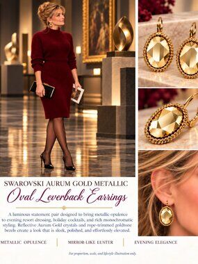 Swarovski Aurum Gold Metallic Goldtone Oval Leverback 1 1/4 Inch Earrings